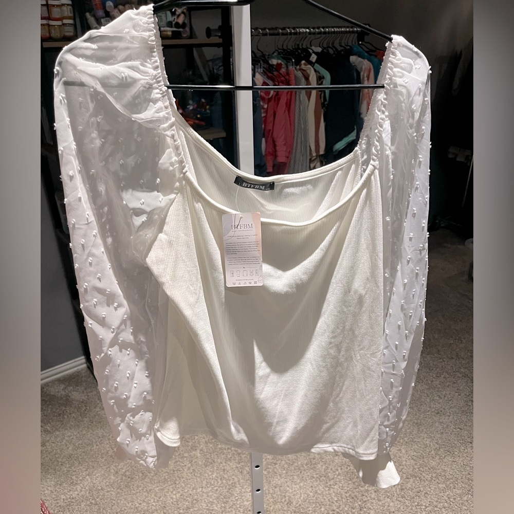 NWT BTFBM XXL White Long Sleeve Sheer Shirt
